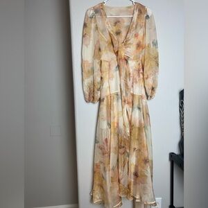 Chicwish High Low Dress in Cream and Gold Floral